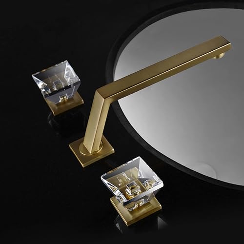 Miniatura 3 de Ksunun Grifo de baño moderno, grifos de baño para fregadero de 3 agujeros, grifo de fregadero de baño, grifo mezclador de latón de doble mango,