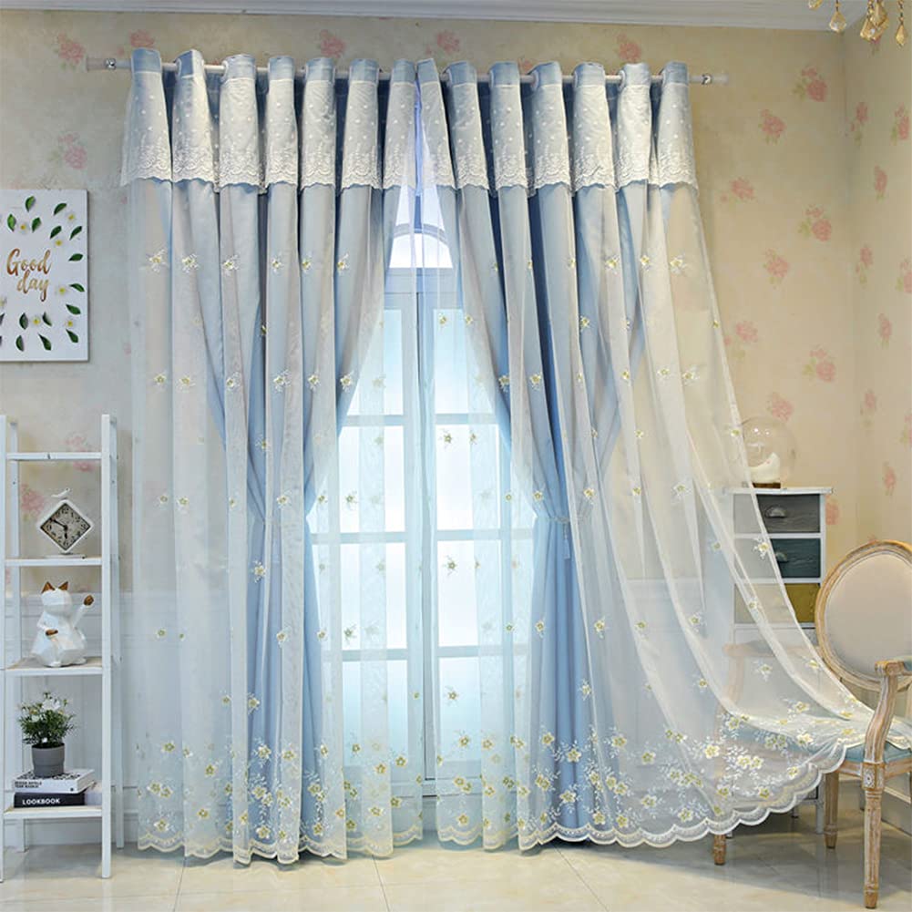 Rideau occultant double couche avec tulle dentelle et œillets pour salon