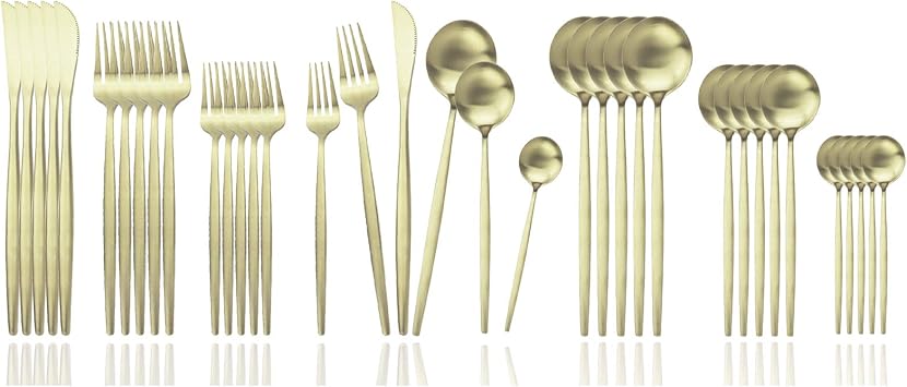 JASHII Silverware Set, 36 Piece Food Grade Stainless Steel Flatware Set Fork Spoon Knife Utensils for Daily Use and Party, Service for 6 Anti Rust, Safe in Dishwasher Matte Champagne gold