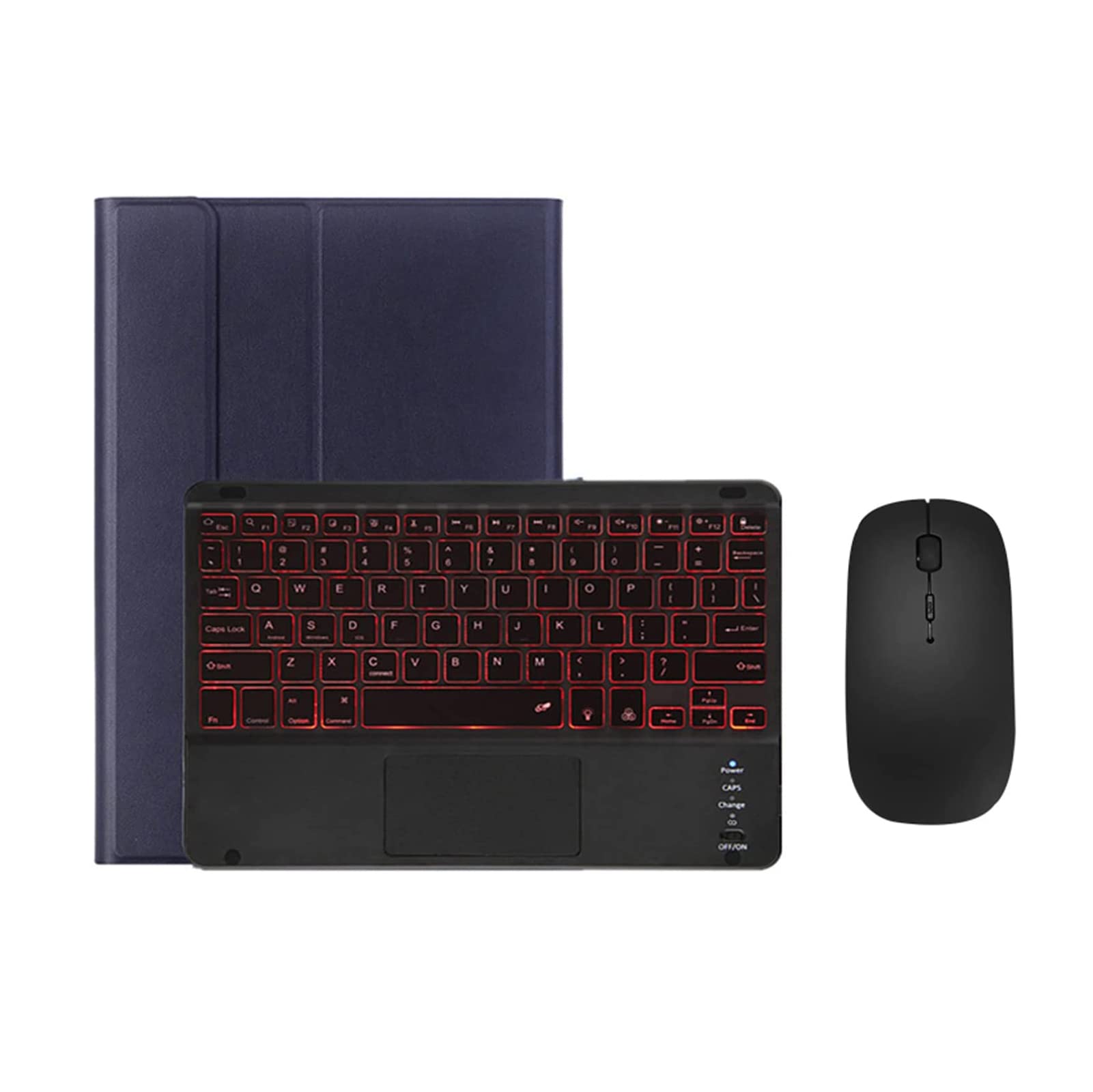 Etui na klawiaturę iPad Air 5/Air 4 z trackpadem, 7-kolorowe podświetlenie, klawiatura Bluetooth z uchwytem na ołówek, osłona klawiatury z myszą bezprzewodową do iPada 11 cali 2022/2020, niebieskie + czarne z podświetleniem