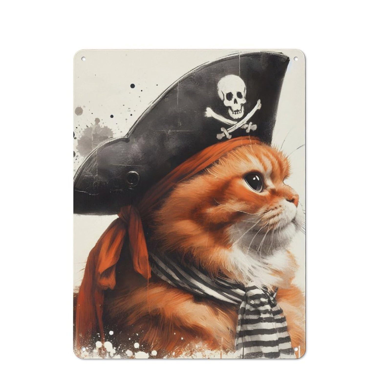 Pirate Cat Portrait Retro-style Metal Plaque 40x30cm for Café Or Home Bar, Suited to Café-style Decor Fans
