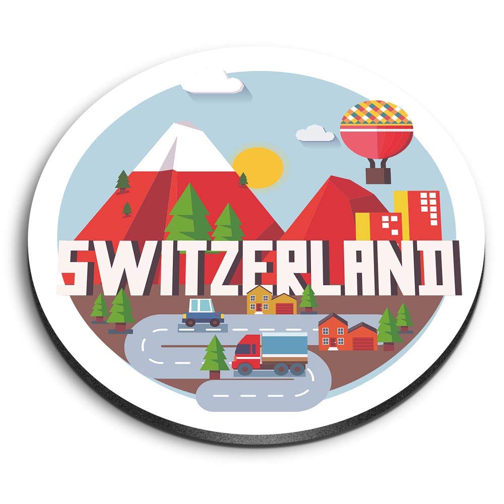 Destination Vinyl Ltd Multicolor 1 X Round Mdf Magnet - Switzerland Ski Snowboard Mountain 10402
