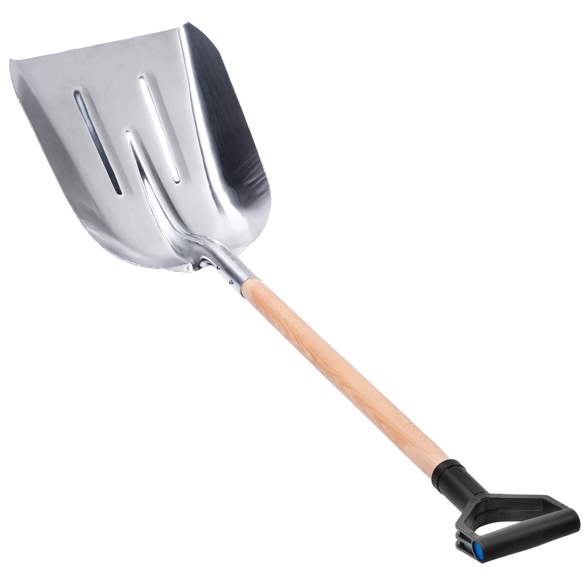 KADAX Schaufel, Sandschaufel mit langem Stiel aus Holz, Spaten mit D-Griff, Schneeschaufel, Gartenspaten mit abgerundeten Rändern, Erdschaufel (Aluminium)