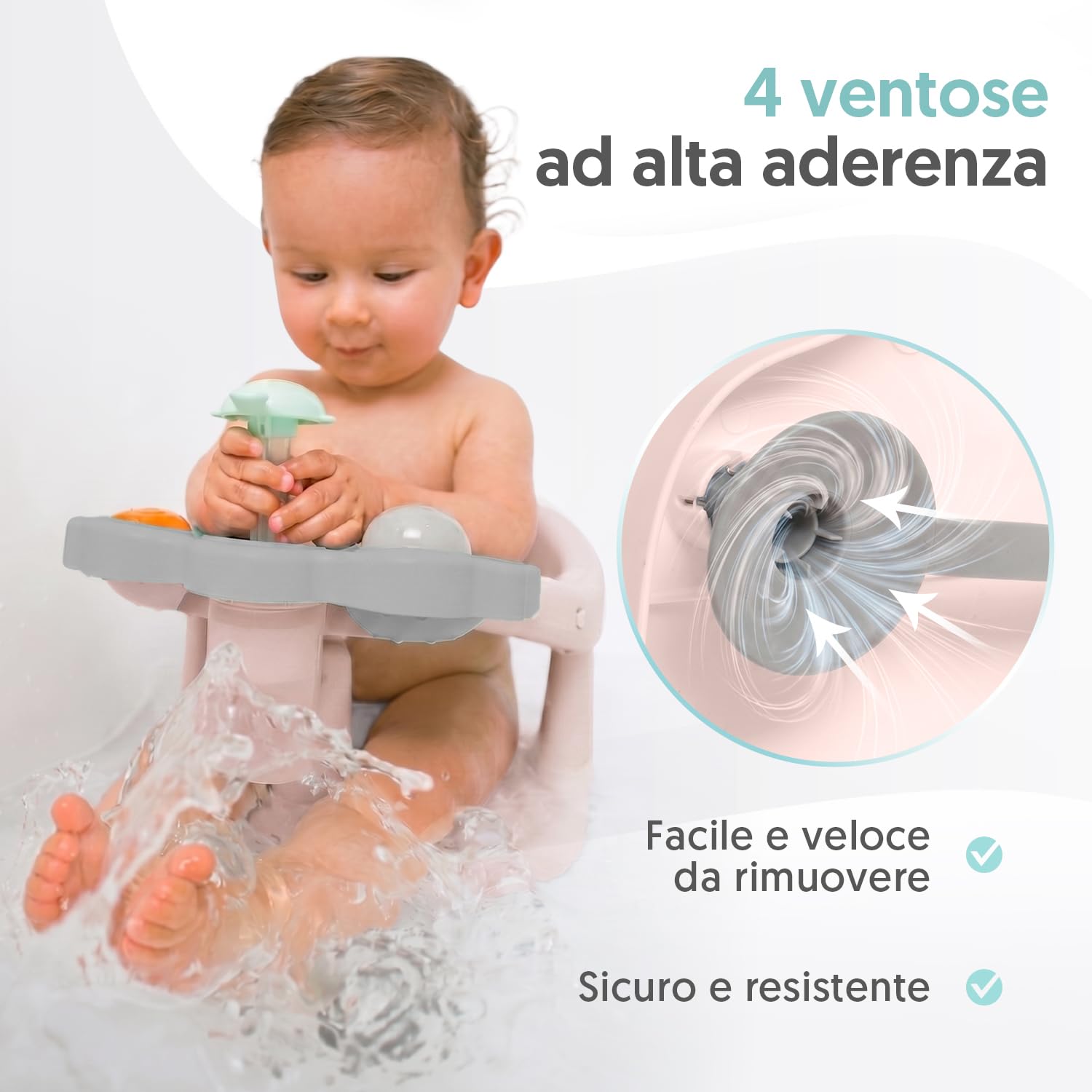 Interbaby Seggiolino da Bagno Bambino Antiscivolo con Ventose | Seggiolino Vasca e Doccia Sicuro ed Ergonomico | Sedia Bagnetto Neonato 6-24 Mesi | Seggiolino Bagno Stabile e Confortevole (Rosa)