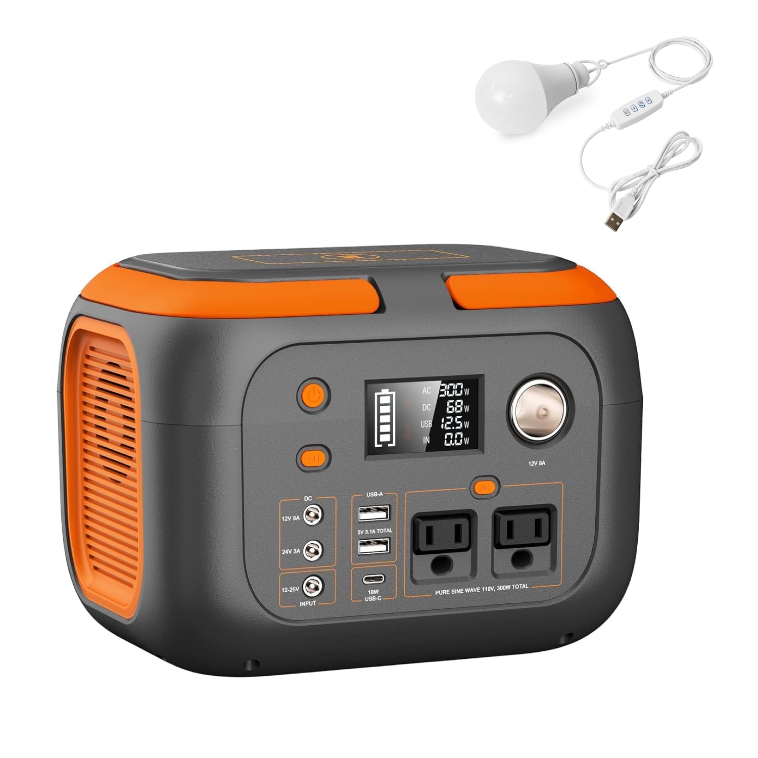 SinKeu 300W Portable Power Station with 5W LED Bulb 260Wh 70400mAh Outdoor Solar Generator