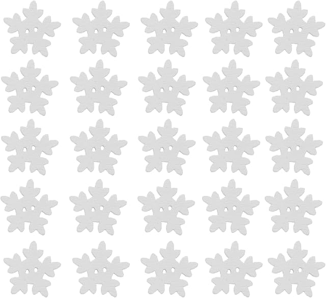 ULTNICE Christmas Wooden Buttons Snowflakes Buttons White Embellishments 18mm 50pcs