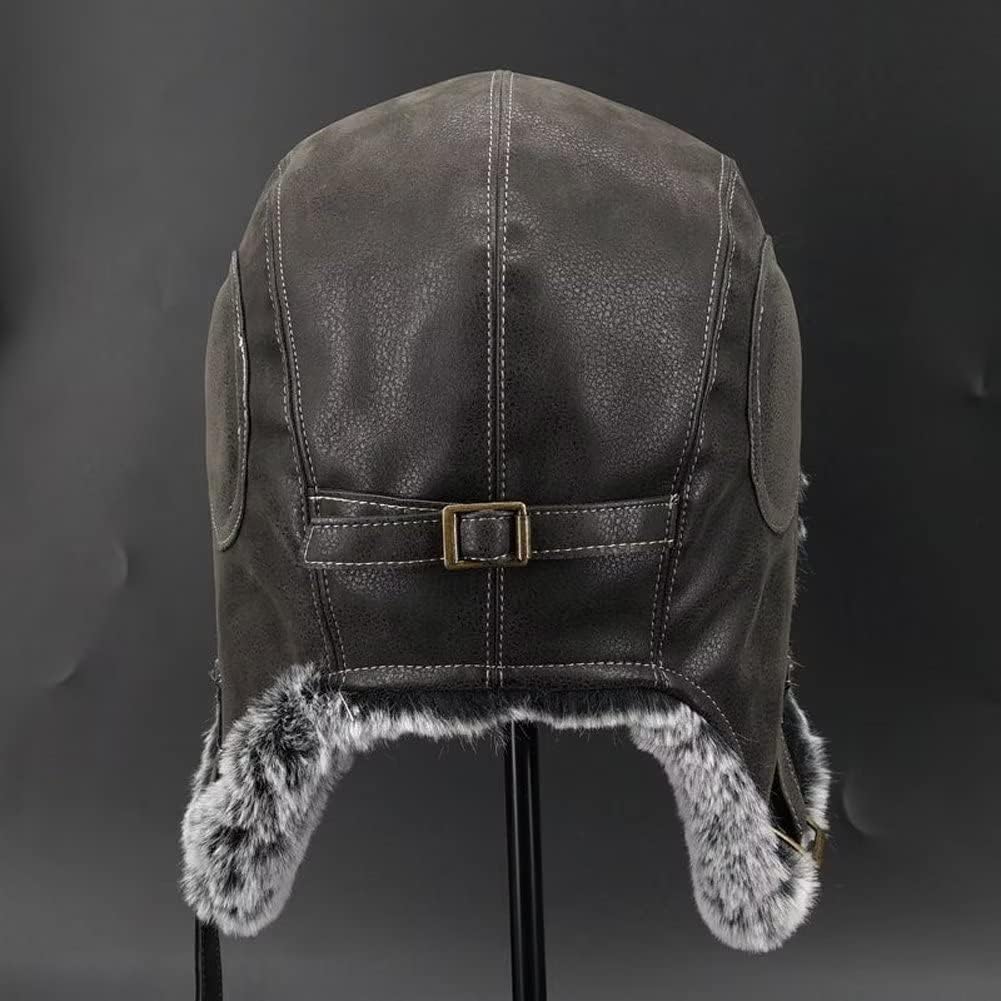 Men Women Aviator Hat,Russian Trapper Trooper Hat,Unisex Winter Warm Hats,Faux Fur Hat Bomber Hat with Earflaps,Outdoor Skiing Hunting Hat,Brown-L