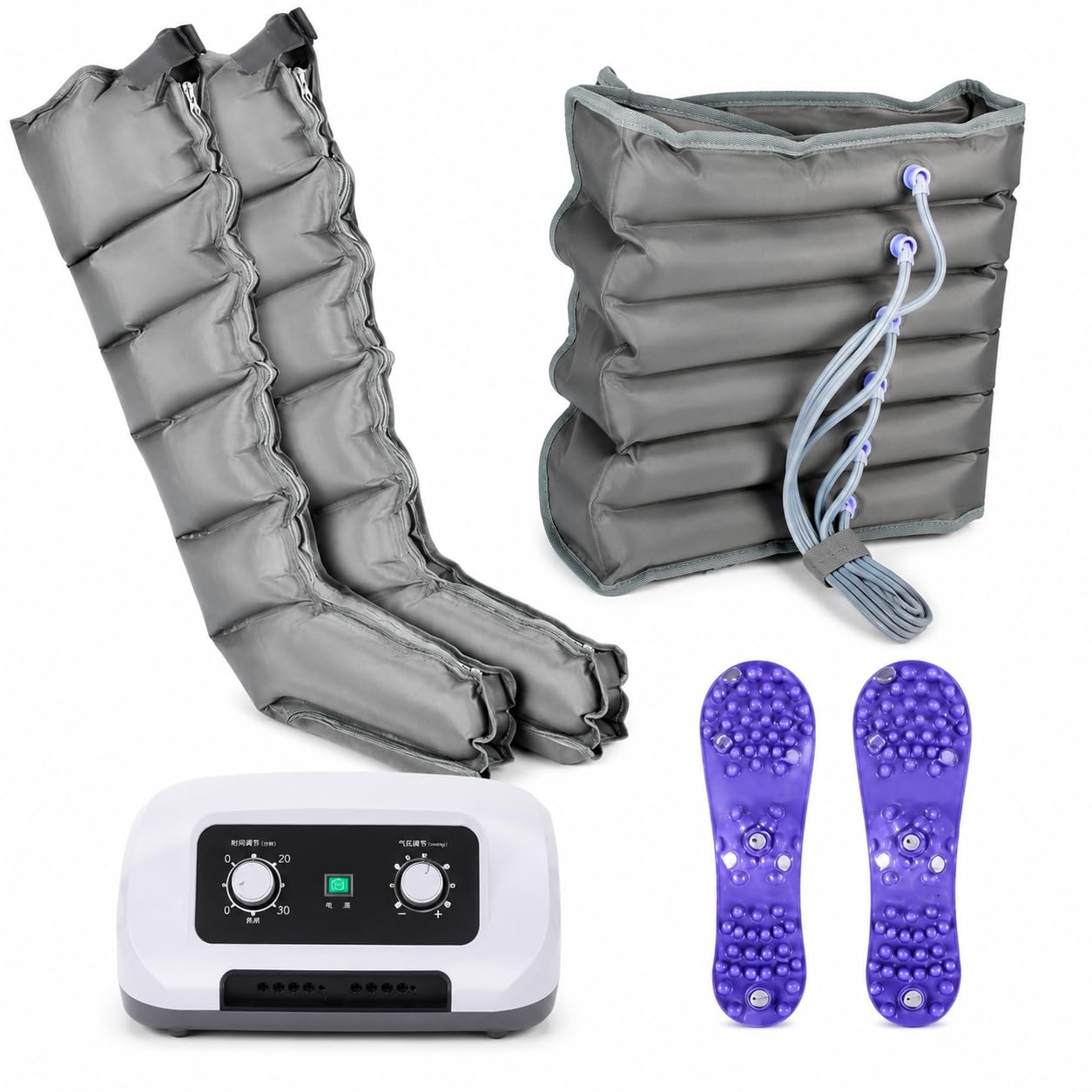 Massaggiatore elettrico a compressione ad aria, stivali per pressoterapia con fasce per braccia, gambe, vita e piedi, per drenaggio linfatico e circolazione (Machine+2 gambe)