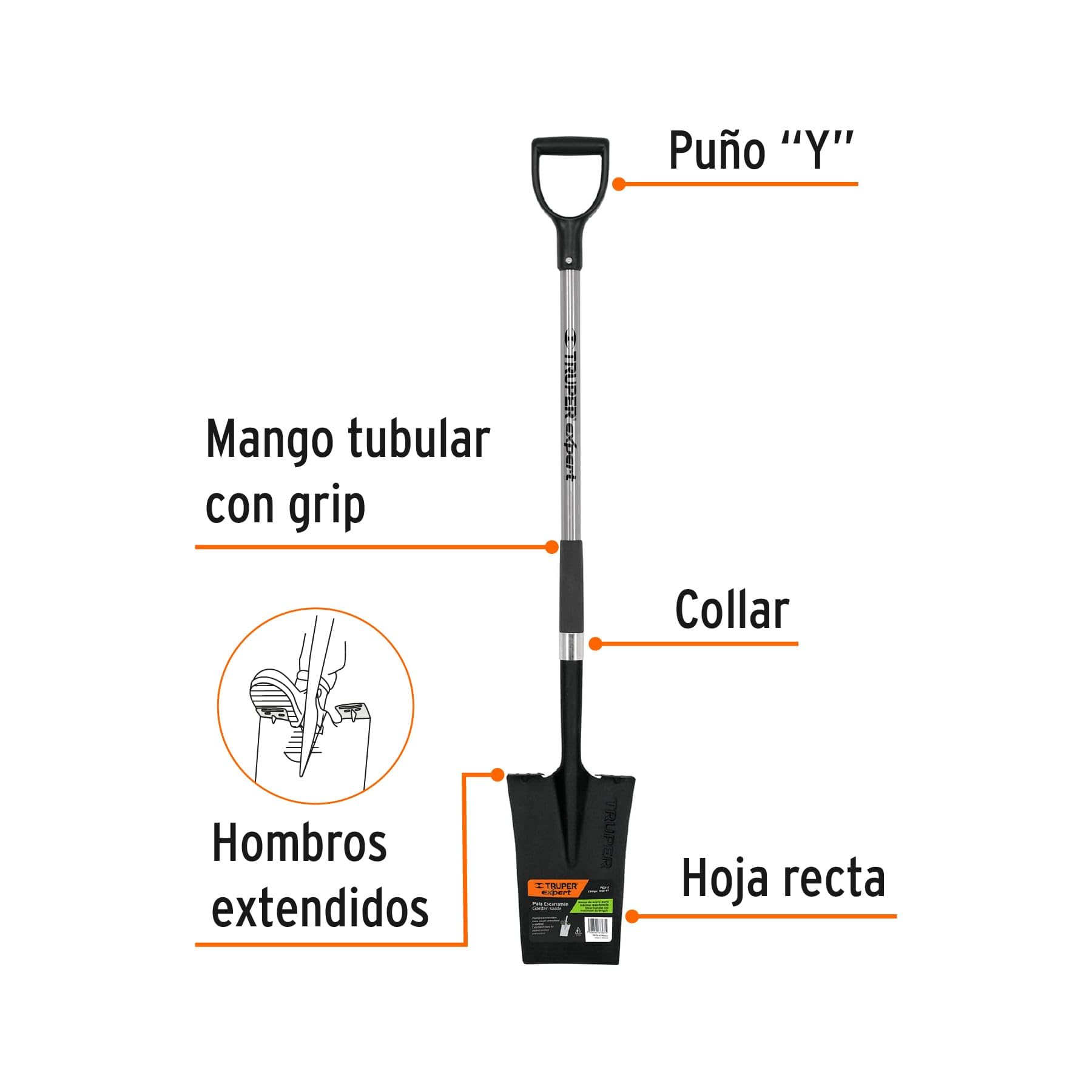 Pala Escarramán, mango de acero, puño 'Y', Truper Expert
