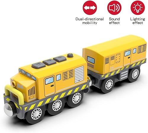 Miniatura 10 de Trenes a pilas para locomotora de madera con luz y sonido para niños de 3, 4, 5 años, compatible con Thomas, Brio, Chuggington, Melissa y Doug (rojo)