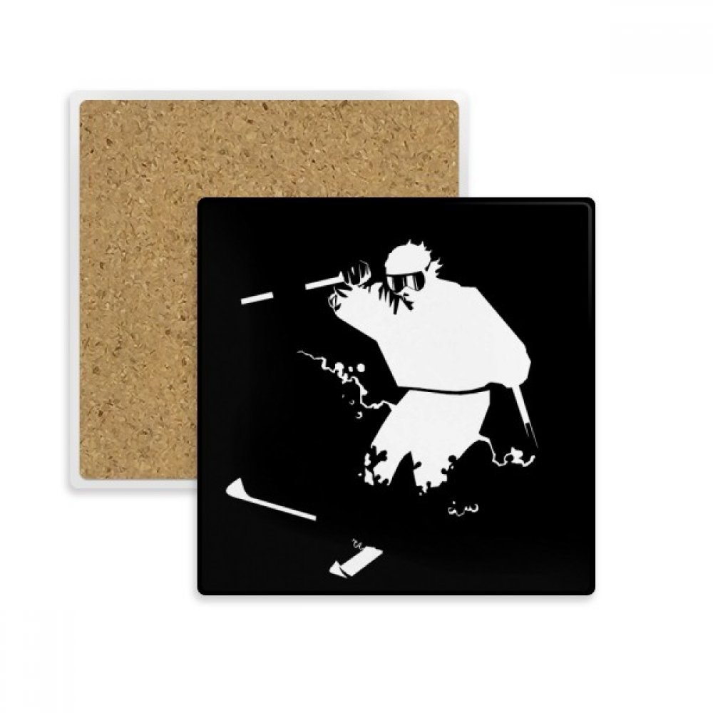 Coaster ski noir cadeau d'hiver original sous forme de dessous de verre en pierre