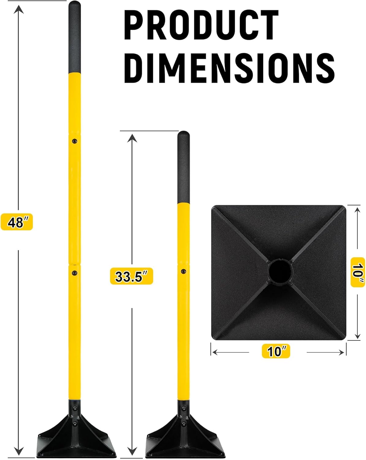 10"x10" Steel Tamper with 48" Handle, Heavy Duty Hand Compactor Tool for Leveling Soil, Gravel, Sand, Asphalt, Ground, Paver, Driveway, Garden, Yard and Blacktop Repair - Image 2