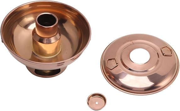 Chinese Style 410 Stainless Steel Charcoal Small Hotpot, Dry Ice Hot Pots for Single Person, Old Beijing Rose Gold Hotpot with Reinforced Handles, Circular Design for Even