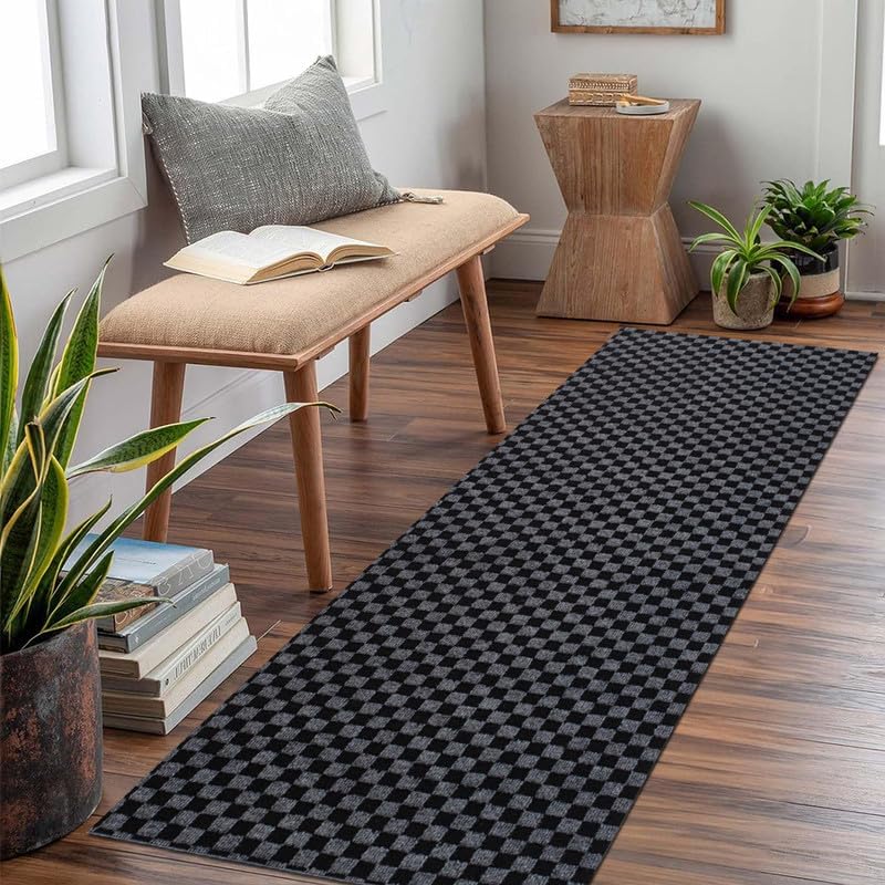 Hallway Runner Rug Checkered Carpet Custom Size 2FTX5FT, Indoor Outdoor Waterproof Area Rug for Entryway, Kitchen, Garage, Stairs, Front Door, Laundry Room, Commercial Use