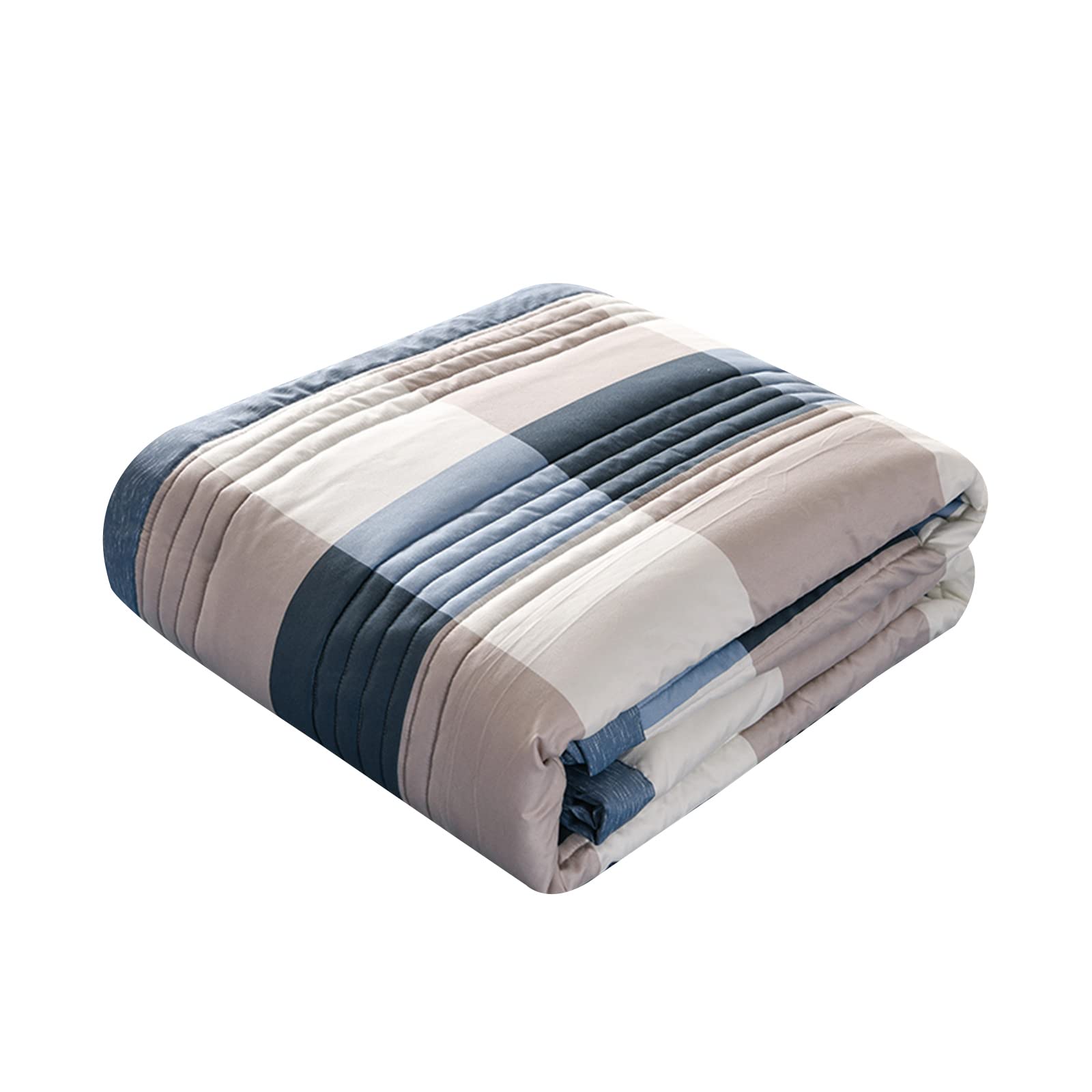 Chickwin-Shop Blue Plaid Chickwin Quilted Bedspreads, Print Coverlets Microfiber Comforter Lightweight Easy Care Sofa Blanket Throw For Single Double King Size - All Season (,180X200cm)