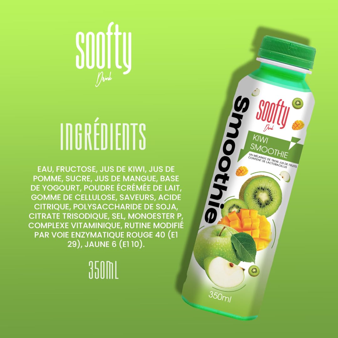 Boissons Soofty Smoothie Kiwi, 350ml, Pack de 20