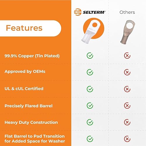 Miniatura 5 de SELTERM - Terminal en anillo de grado marino UL 20 AWG 38 pulgadas 25 uds para batería terminal tubular de cable eléctrico conector calibre 00 ojal