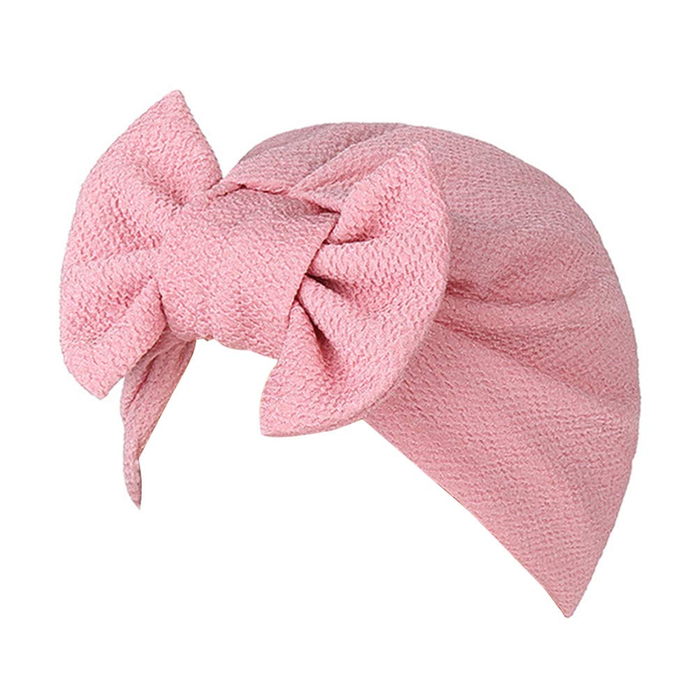 Fxhixiy Women's Pink Stretch Cotton Removable Bowknot Turban Hat Chemo Beanies Hijab Headwear Cap, One Size