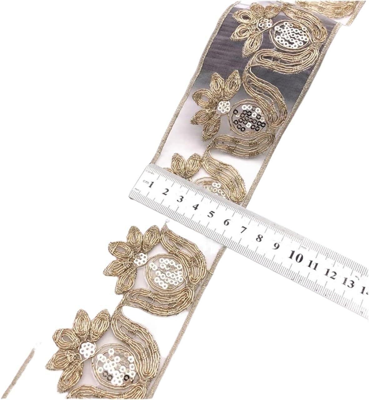 Dressmaking Frilled Trim, 3 Yards Sequin Lace Trims Floral Ribbon Bridal Embroidery Sewing Material for Dress Decoration(G)