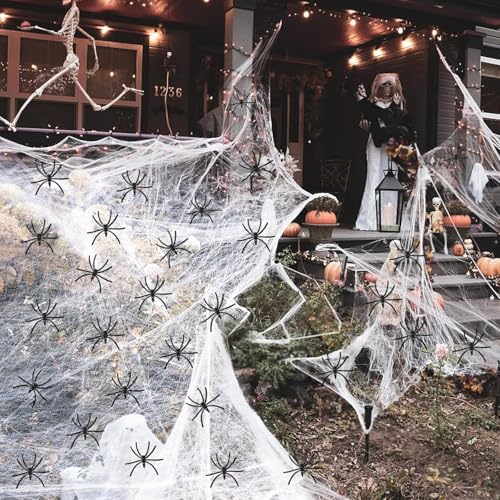 WchoeSS 60g Halloween Spider Web Decoration, Halloween Decorations, With 30pcs Fake Spiders, Stretchable Halloween Cobwebs for Halloween Decorations for Party Outdoor and Indoor Haunted House Props