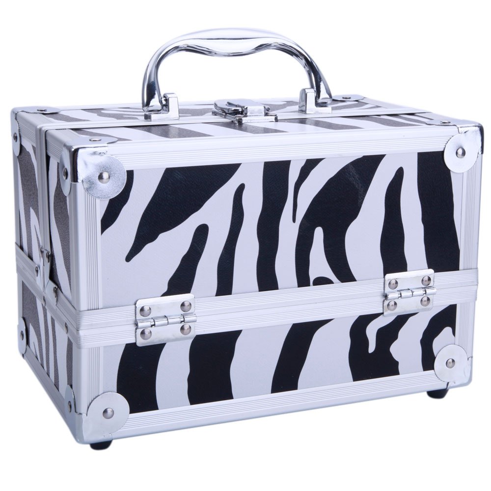 Guangshuohui Professional Portable Makeup Train Case, Aluminum Makeup Train Case Jewelry Box Cosmetic Storage Organizer with Mirror (Zebra pattern)