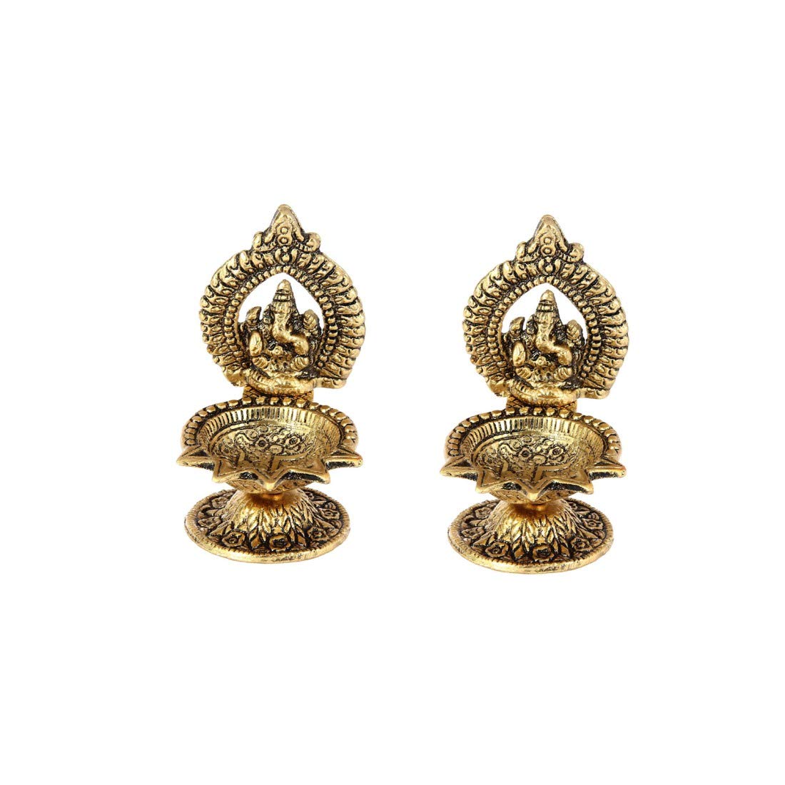 Handicrafts Paradise Aluminum Puja Diya (Gold_3 Inch X 2.5 Inch X 4.2 Inch)