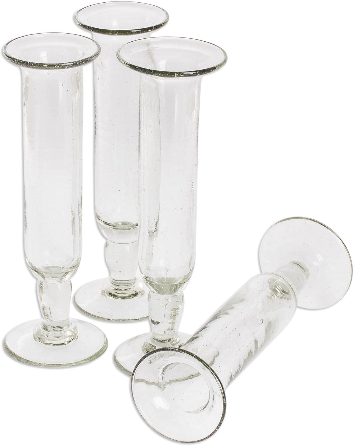 NOVICA Artisan Handmade Blown Champagne Flutes Clear from Guatemala Tableware Drinkware Glasses Cordial Handblown 'Tiny Bubbles' (set of 4)
