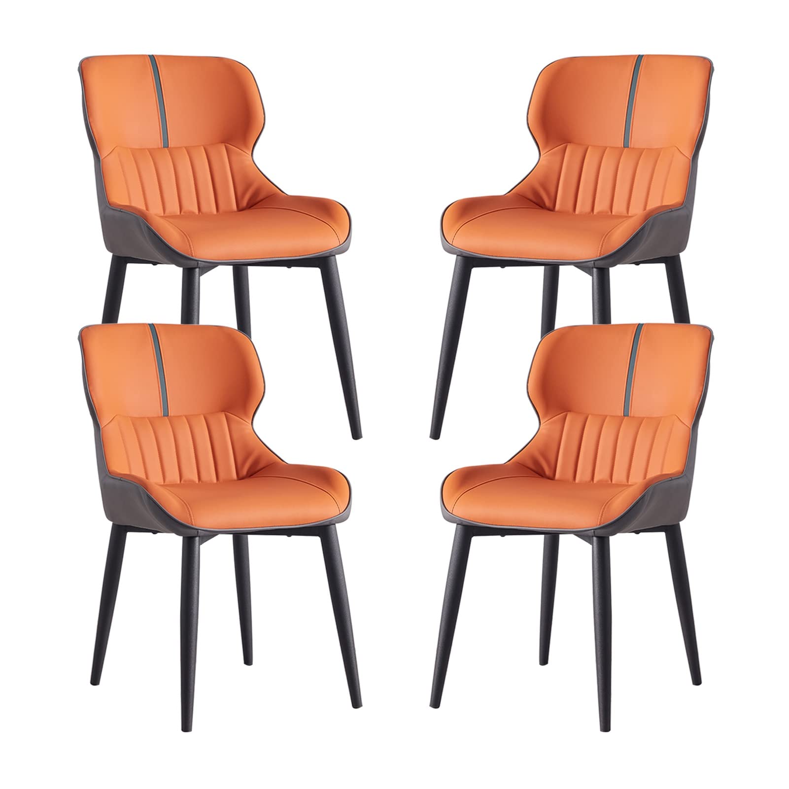 SJIALEN Dining Chairs Set of 4, with Carbon Stee Legs Modern Living Room Side Chairs PU Leather Water Proof Kitchen Counter Chairs Kitchen Chair (Color : Orange)
