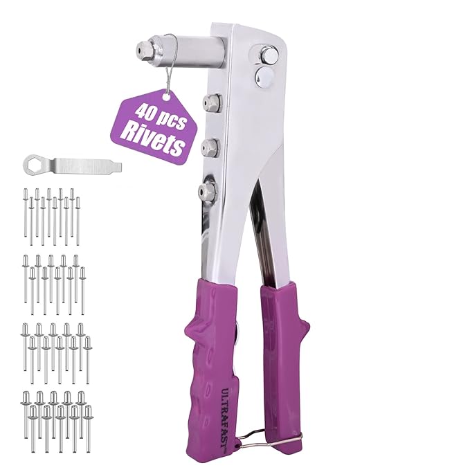 ULTRAFAST Hand Riveter with 40PC Rivets Set 265mm Pop Rivet Gun with Replaceable Nozzles 2.4 mm