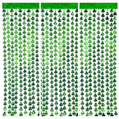 Image of KatchOn, St. Patrick's Day Tinsel Curtains - 6.5X3.28, Pack of 3 | St Patricks Day Decorations, Tinsel Backdrop, Green Shamrock for Photo Booth Props Backdrop, Stage Decorations, Irish Party Decor