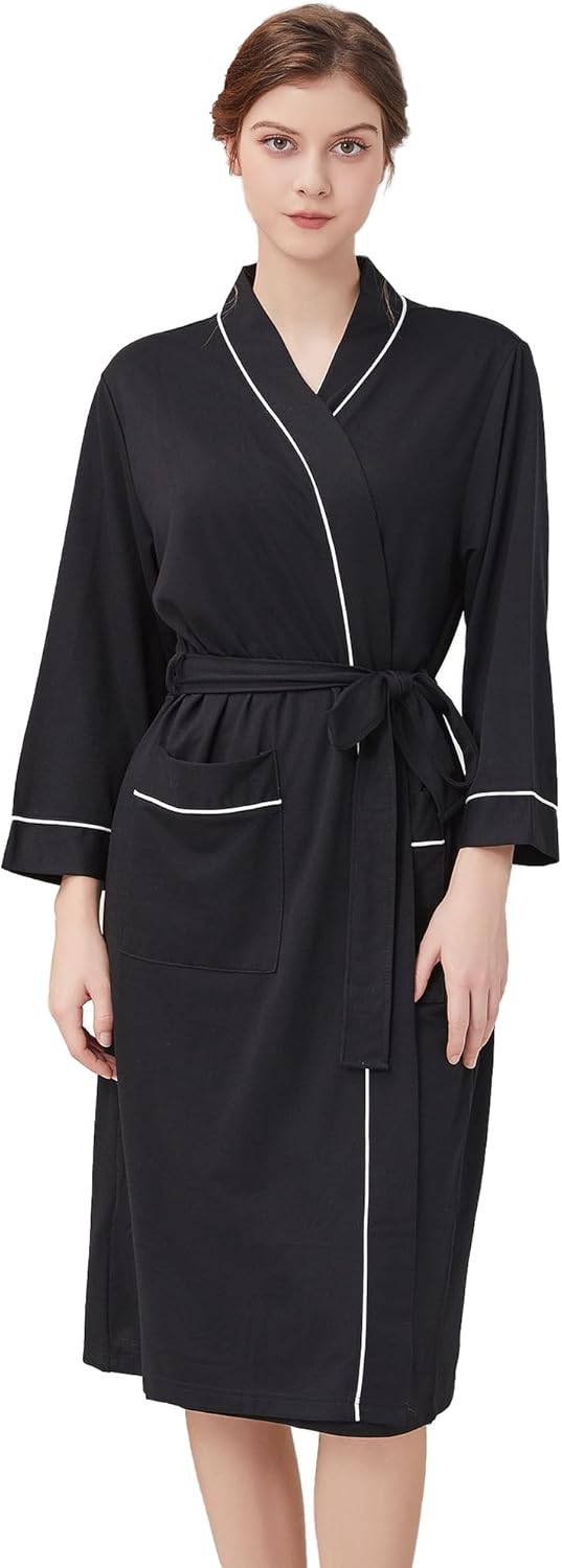 YOIPNEF Womens Lightweight Robe, Knit Kimono Robe for Women Spa Cozy Sleepwear Knee Length Bathrobe with Pockets