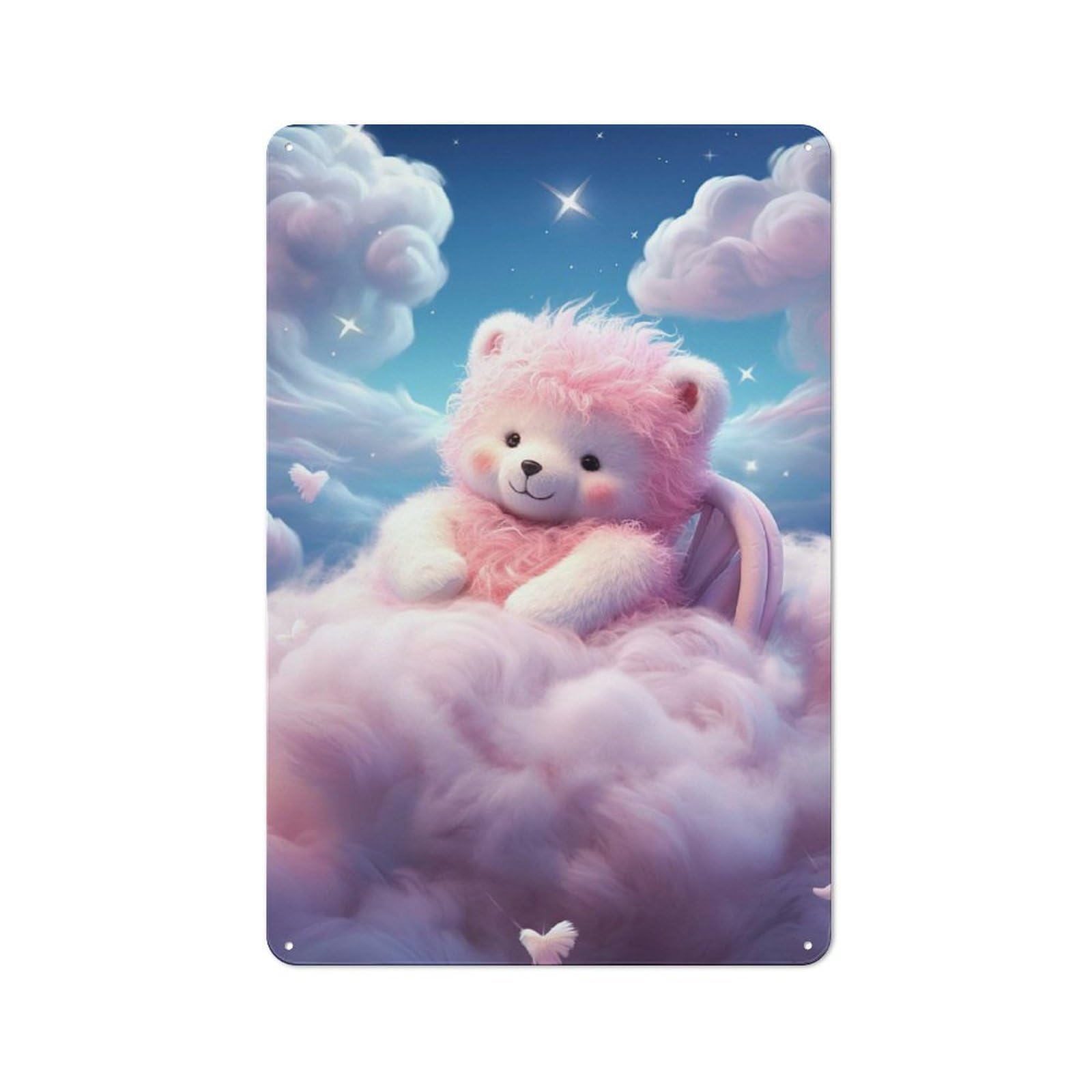Junmoney Pink Teddy In Dreamland Tin Wall Plaque 30X20cm With For Dining Room Or Kitchen, Tin Sign Wall Decor For Kitchens And Dining Spaces