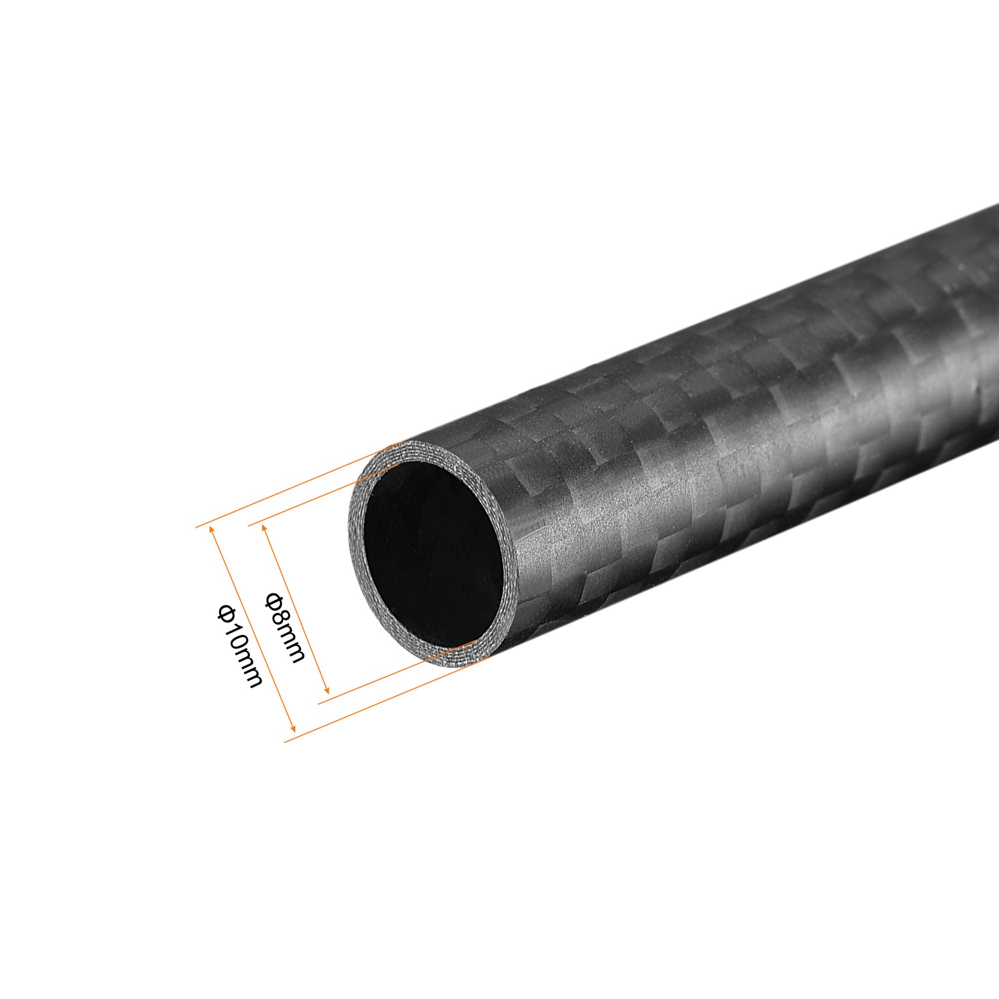sourcing map Fibre Carbone Rond Tube 10x8x330mm 3K Rouleau Mat Enveloppé Surface pour RC Avion Quadcopter 2Pcs