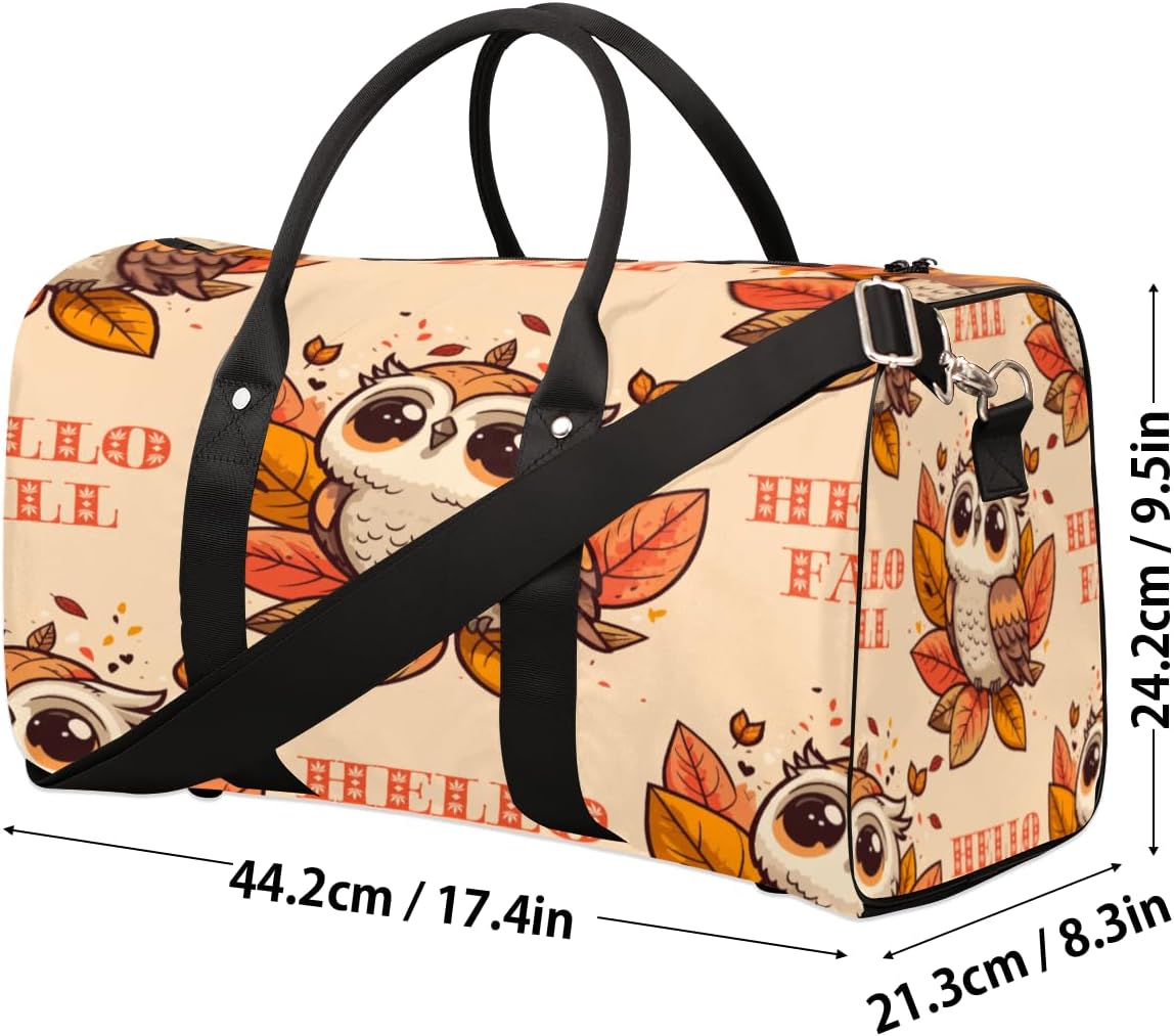 Hello Fall Owls Travel Duffel Bag for Women Men Large Capacity Overnight Weekender Bags for Lightweight Waterproof Sport Gym Bag for Workout Yoga Swim