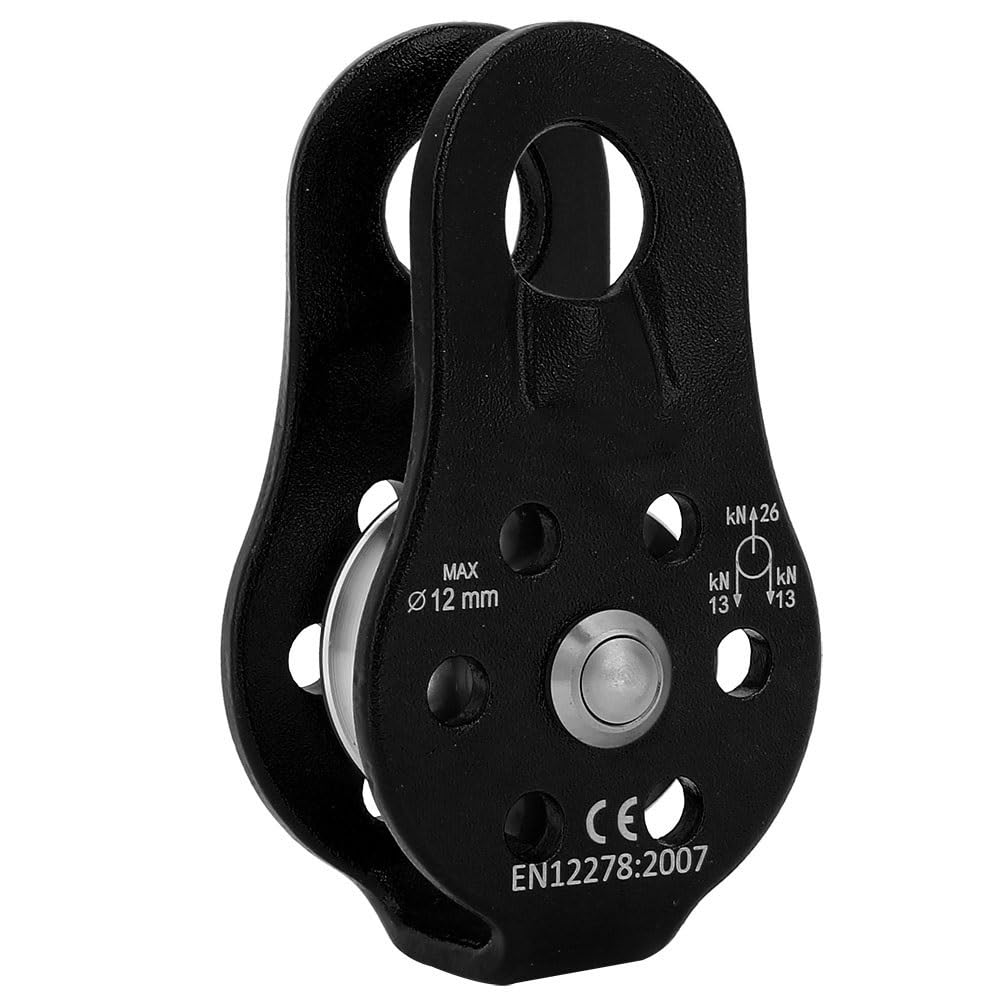 Poulie Escalade, Poulie De Renvoi De 26 KN en Alliage D'aluminium Simple Corde Poulie pour L'extérieur des Escalade Rappel 12 mm, Noir