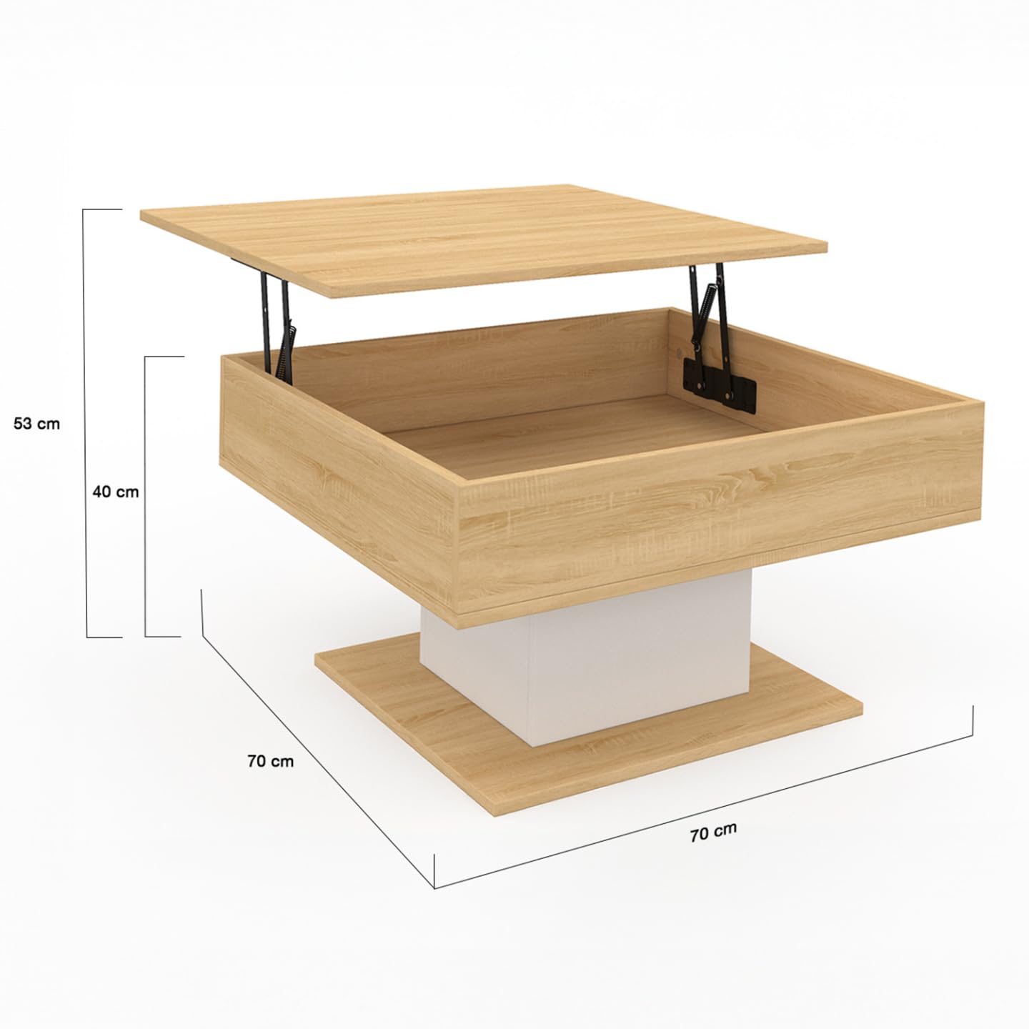 IDMarket - Mesa baja, con tablero desplegable, Eden, cuadrada, madera y blanco
