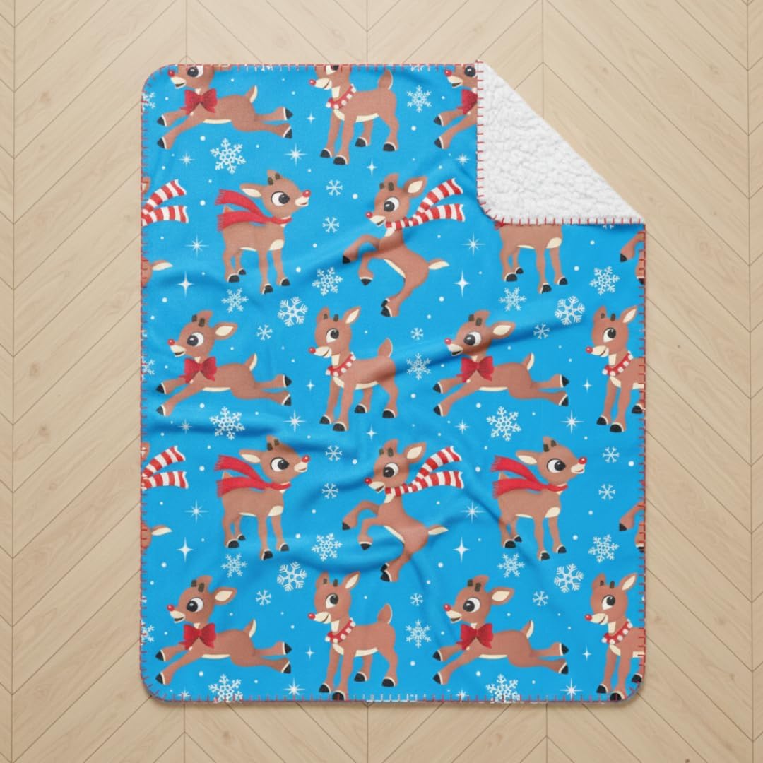 Rudolph The Red Nose Reindeer Holiday Christmas Kids Bedding Soft Plush Sherpa Blanket Throw, 46 in x 60 in, (Officially Licensed Product) by Franco