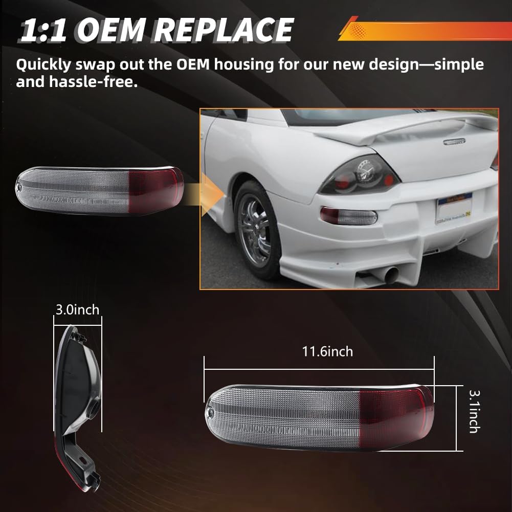 Rear Side Marker Bumper Lights Housing Compatible with Mitsubi-shi Eclipse 2002-2005, [DOT] [IP67 Waterproof] Rear Turn Signal Marker Light Cover [No Bulbs], 2 PCS, Sleek Red Lens