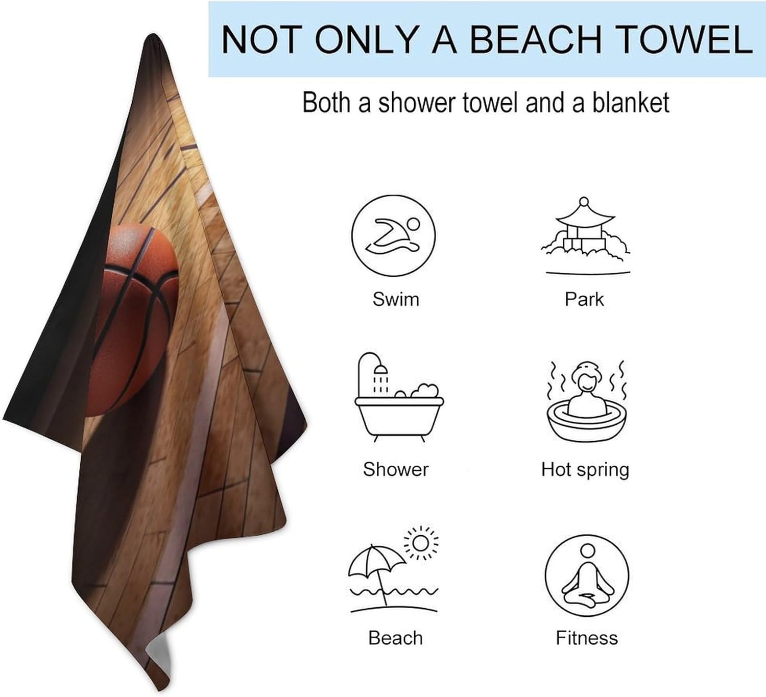 Swimming Towel, Basketball Court Printed Fashion Towel,Portable Towel,Durable Towel