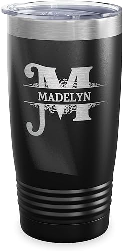 Vaso con monograma con nombre de letra dividida grabado con láser, taza de viaje inicial con nombre, regalo personalizado para mujeres y hombres,