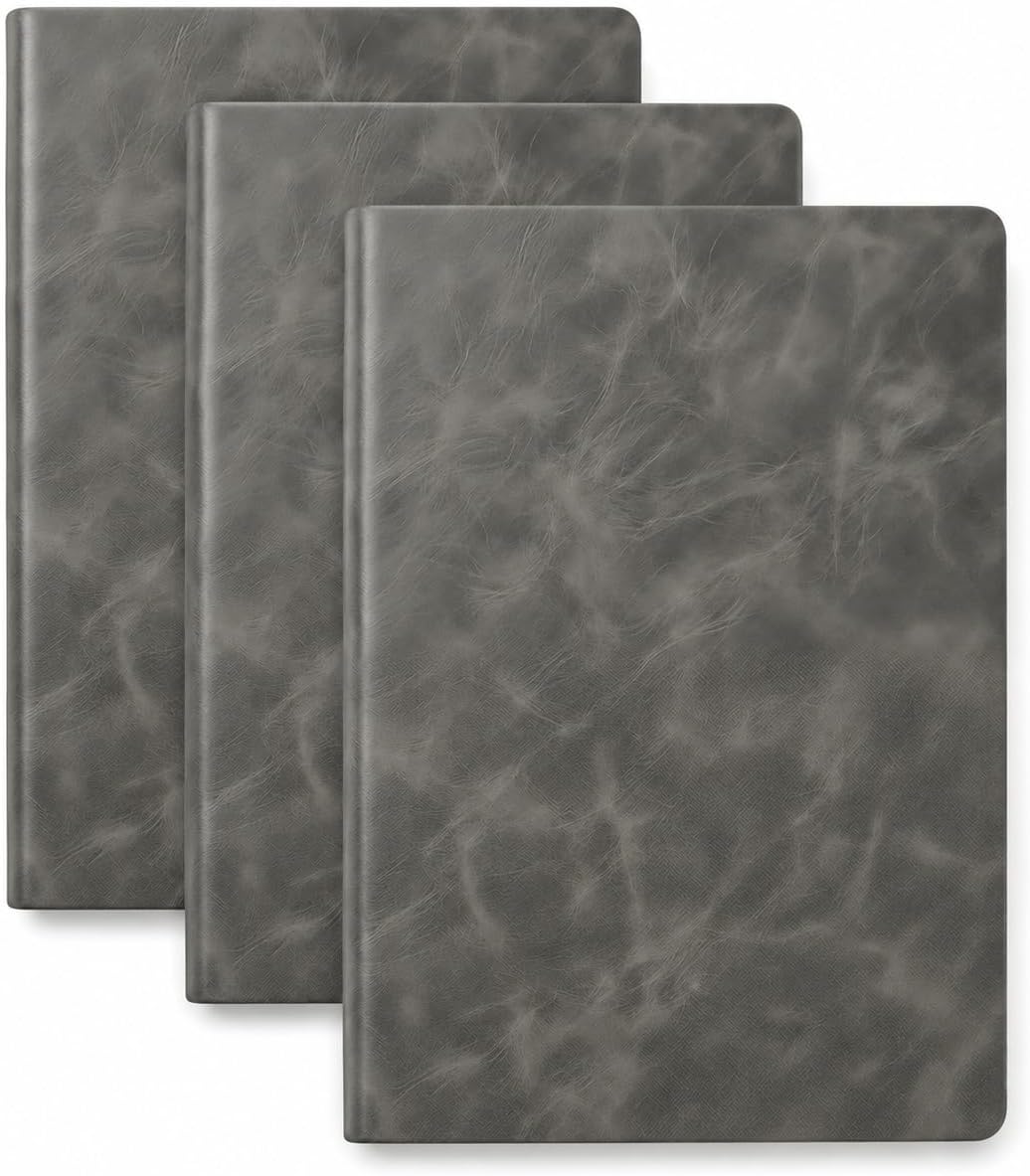 A5 Lined Notebook, 3 Pack, Faux Leather, Thread Bound, 120 Pages