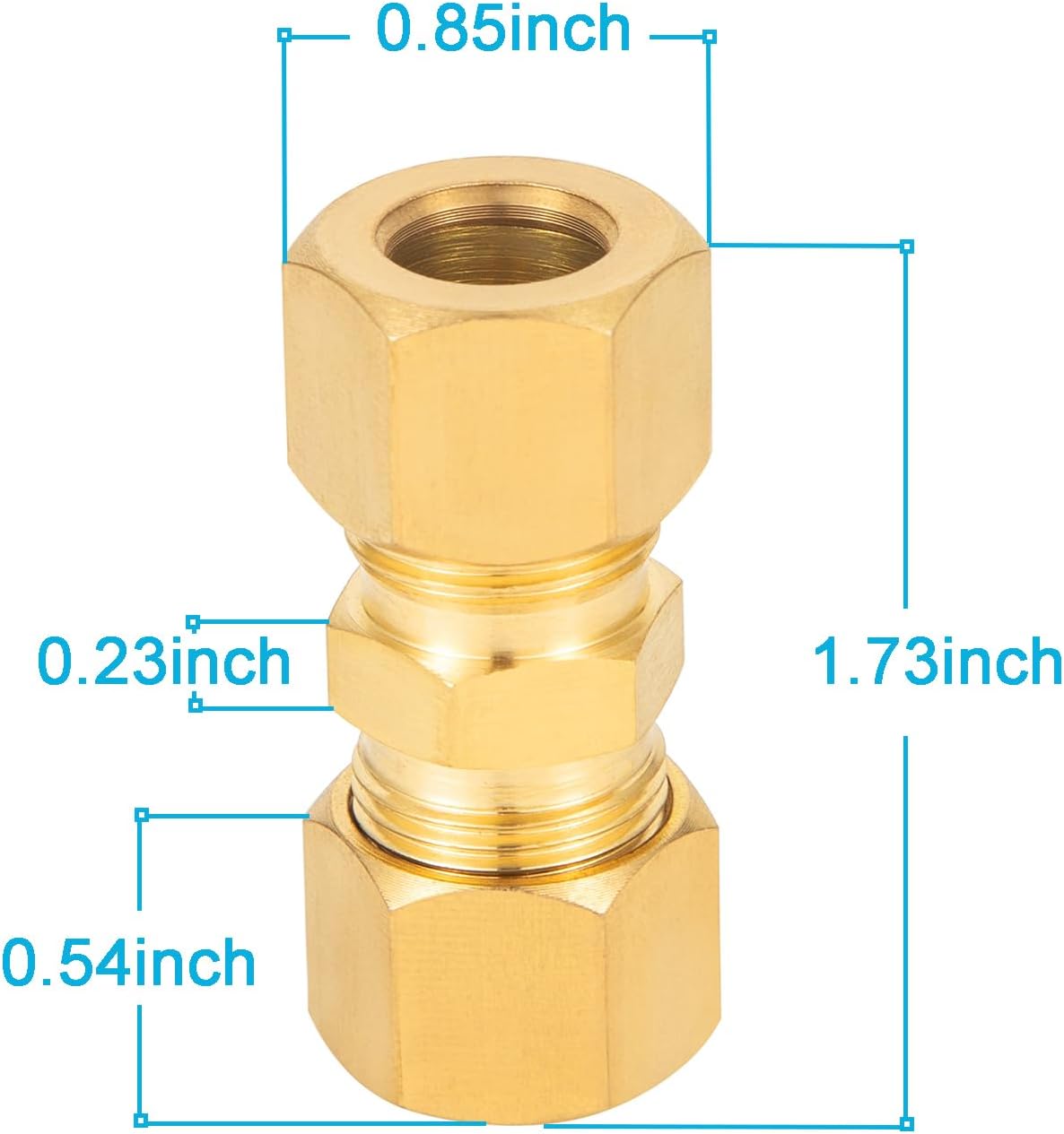 Brass Compression Fitting,1/2-Inch OD Compression Union,Brass Compression Tube Fitting(1/2" Tube OD x 1/2" OD Union Connector)