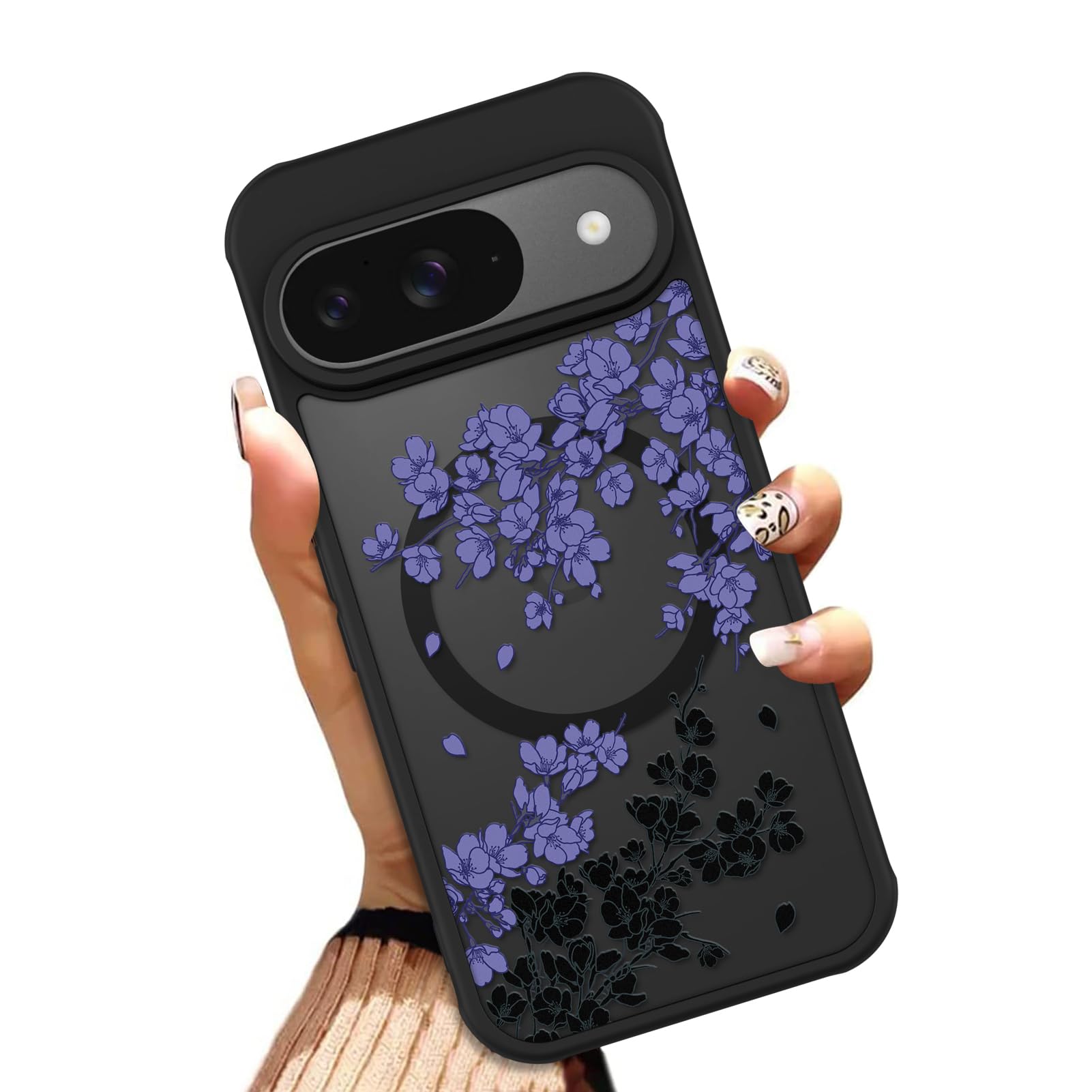 OOK Case for Google Pixel 9/9 Pro 6.3 Inch (Compatible with MagSafe) Floral Flowers Design Translucent Phone Cover Soft TPU + Hard PC Anti-Scratch