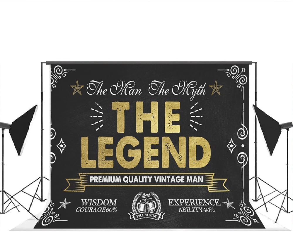 Lofaris Vintage Man Birthday Backdrop Decorations for Men Black Gold Themed Backdrop Sign Party Supplies, 30th 40th 50th 60th 70th 80th Bday Banner Decorations Background Studio Props 7x5ft image 4