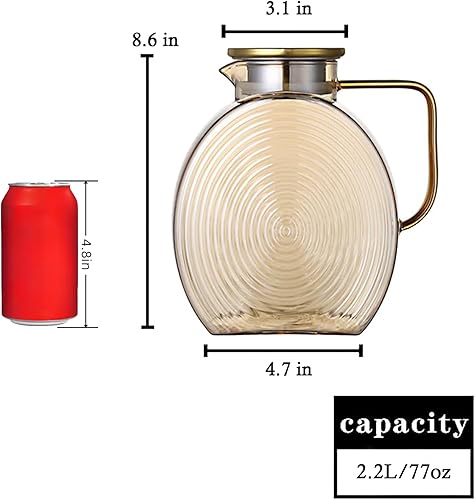 Miniatura 3 de Jarra de agua de vidrio grande de 77 onzas con tapa dorada para nevera, jarra de café de mango ancho para fiesta, jarra de agua de limonada de té