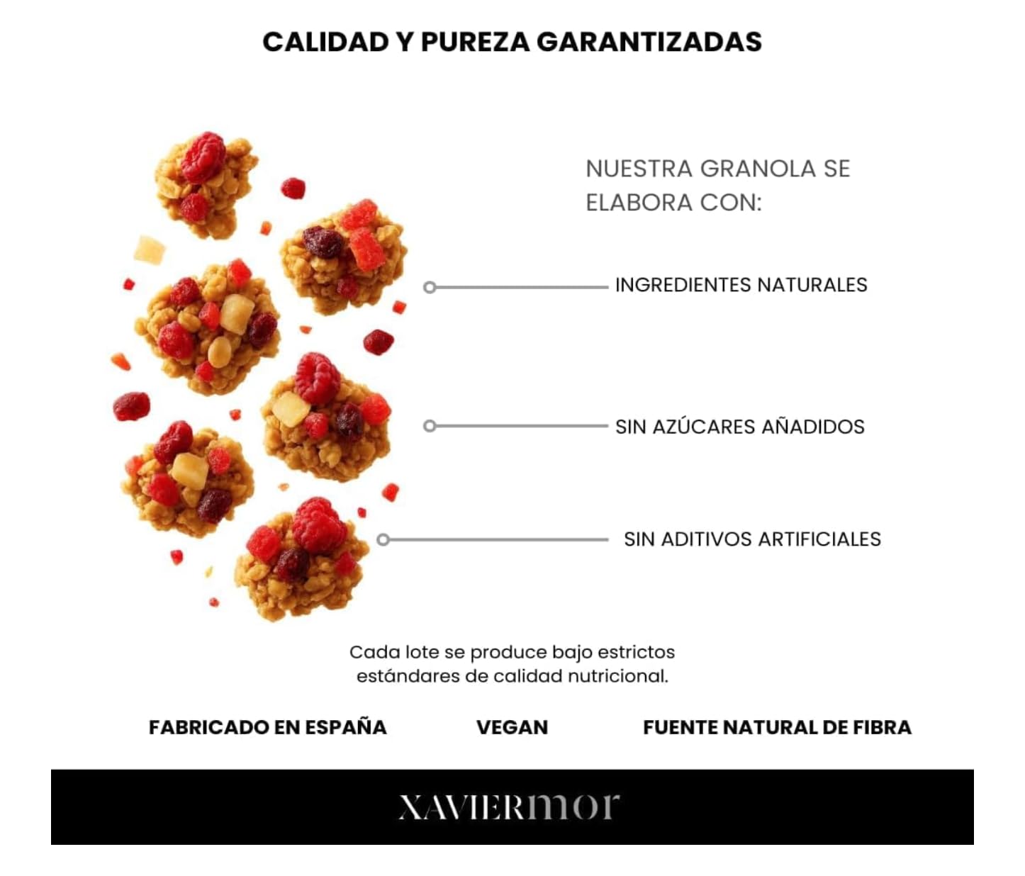 XAVIERMOR – Granola de Avena Crujiente con Frutos Rojos 400g – Desayuno Saludable con Alto Contenido en Proteínas y Fibra – Snack Fitness Nutritivo, Energía Sostenida y Saciedad Duradera