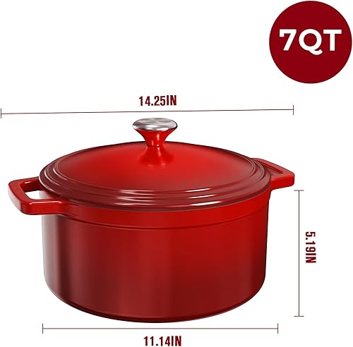 Miniatura 4 de MEIGUI Horno holandés de hierro fundido de 7 cuartos de galón, horno holandés antiadherente esmaltado, olla redonda holandesa con tapa, forros de