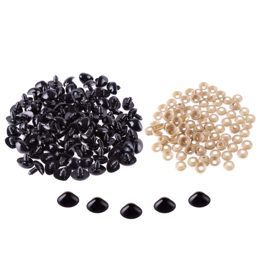 ZHONGJIUYUAN 200 Pieces 10x11mm Black Plastic Safety Triangle Velvet Noses Eyes for Animal Puppet Teddy Bear Doll (with washers)