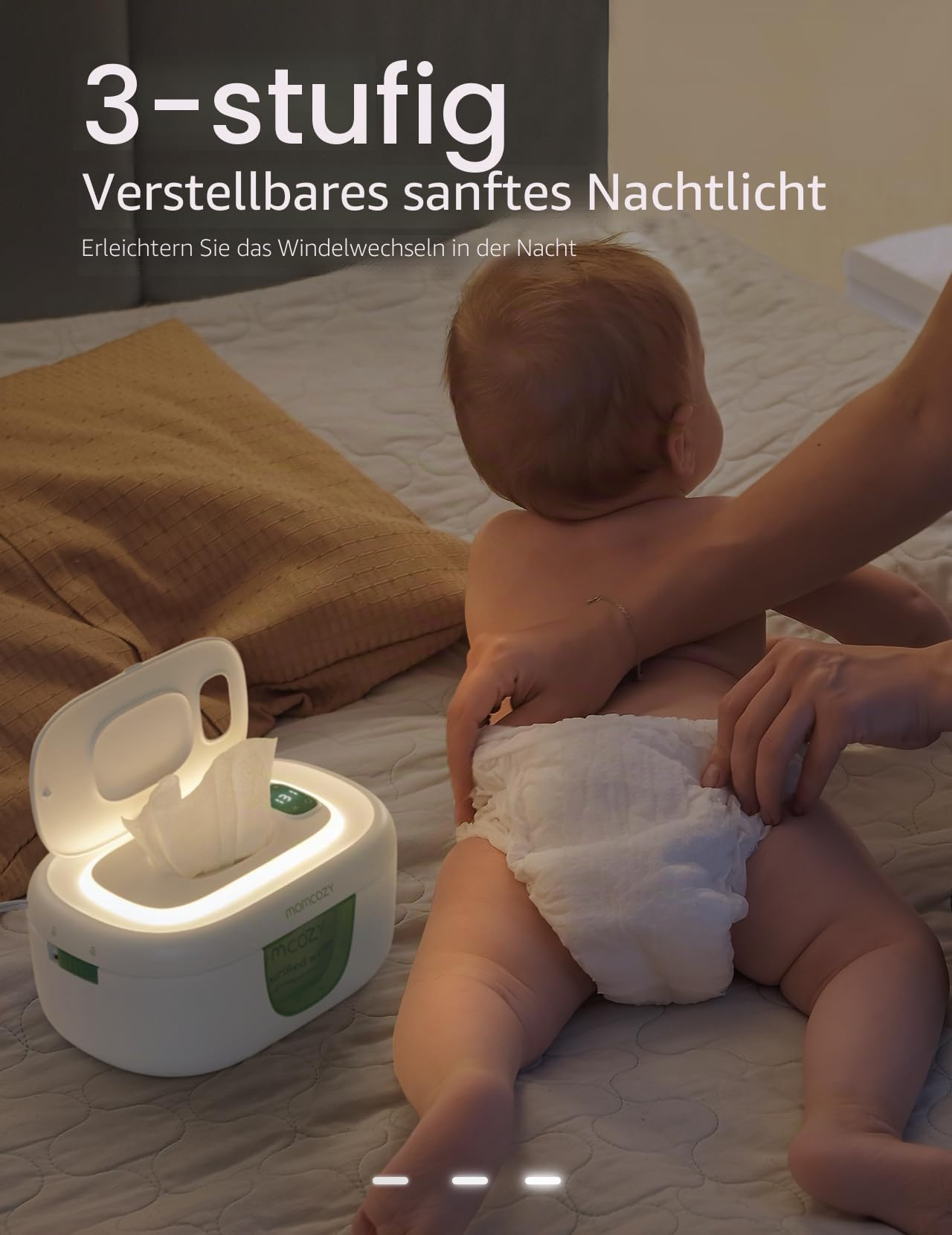 Momcozy Feuchttücherwärmer, innovatives Frühlingsdesign, Feuchttücherspender mit großer Kapazität, schnelles und gleichmäßiges Erhitzen, 4 Modi der Temperaturheizung, Windeltücherwärmer mit Nachtlicht
