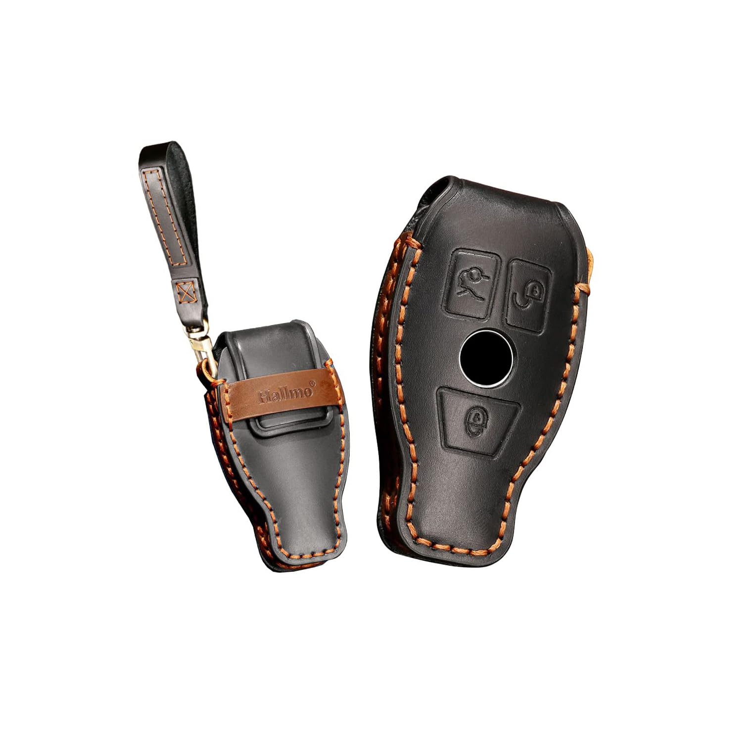 Coque De Clé En Cuir Pour Mercedes Benz (A, C, E, S, GLC, GLE…) - Coutures Rouges, 3 Boutons - Protection Et Style - Sans Perte De Signal